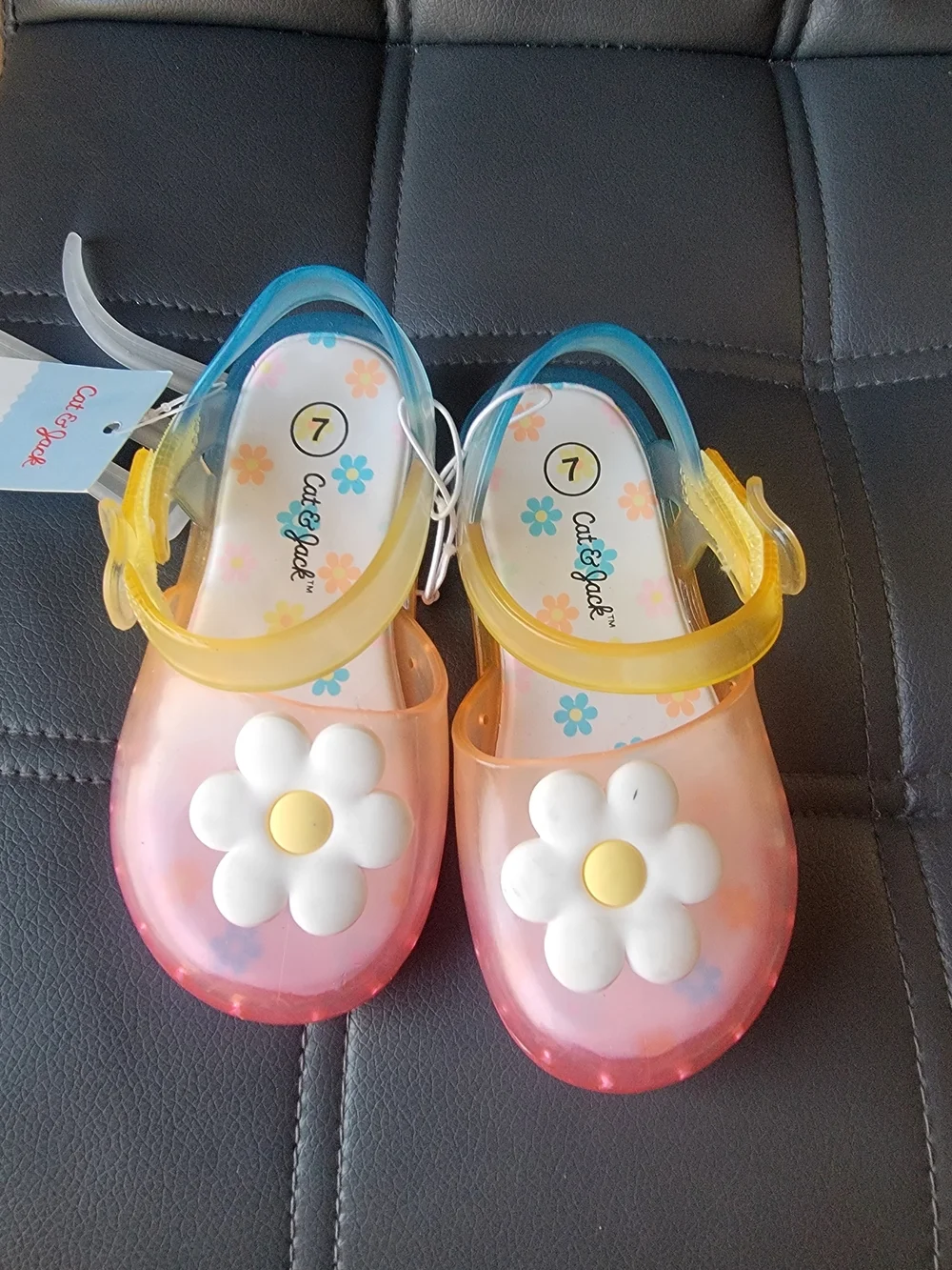 Cat & Jack Girls Jelly Sandals Floral Pink/Blue/Yellow Ankle Strap Buckle Size 7
